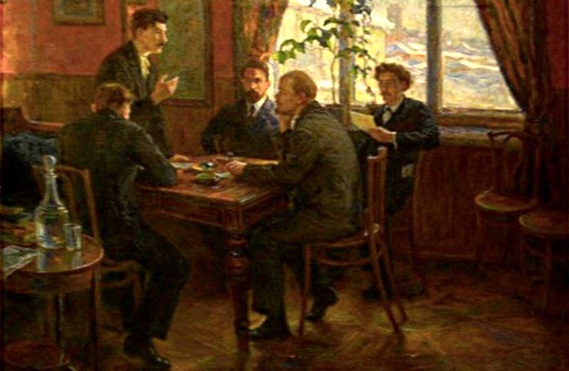 a painting  of Stalin and Lenin’s first meeting at a 1905 conference in Tampere, in the Grand Duchy of Finland