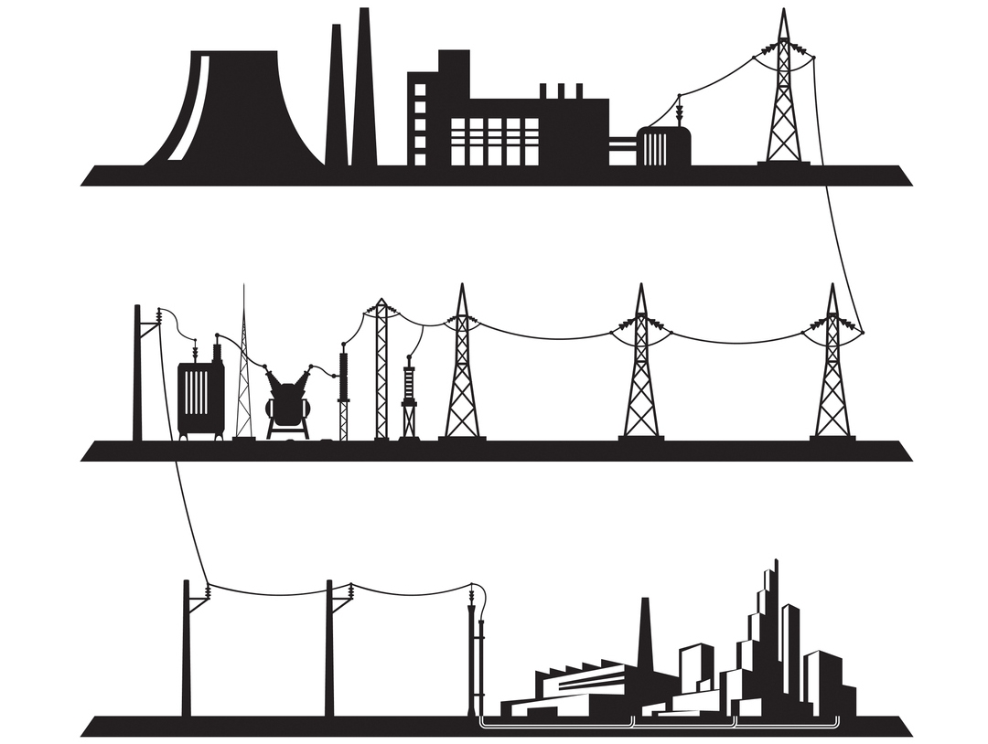illustration showing the components of the electrical grid