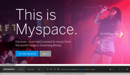 a screenshot of Myspace website in 2017