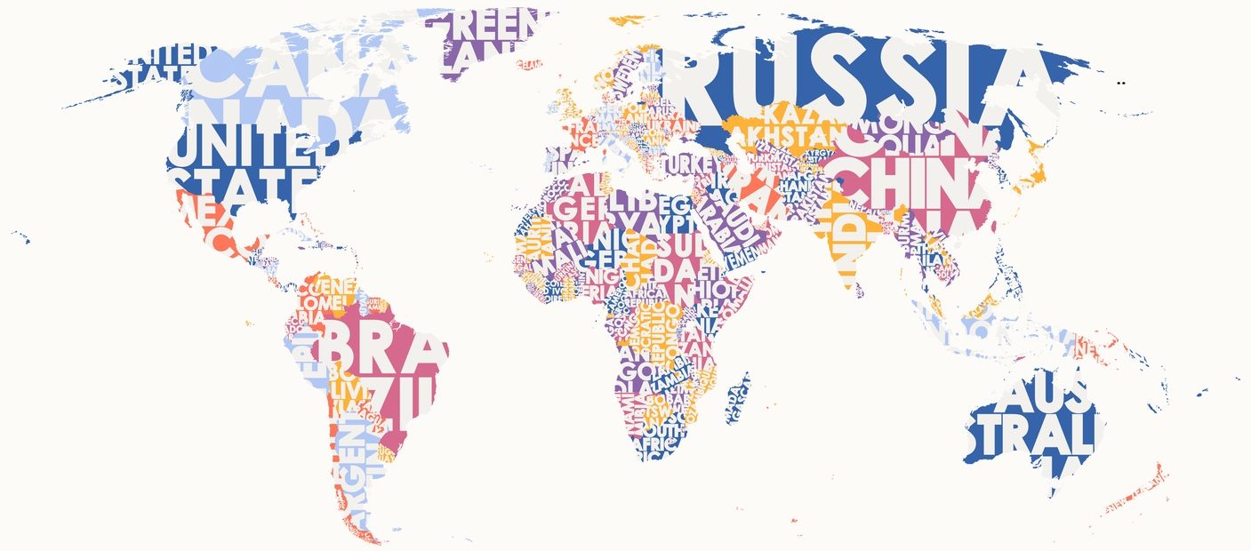 map of the world in typographic vector illustration