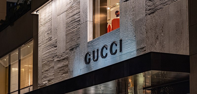 the Gucci logo on the front of the building in Waikiki, Honolulu, Oahu, Hawaii
