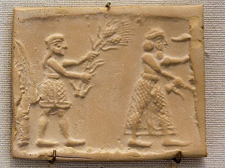Cylinder seal of the Uruk period and its impression, c. 3100 BC - Louvre Museum