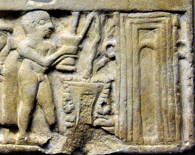 Naked priest offering libations to a Sumerian temple (detail), Ur, 2500 BC