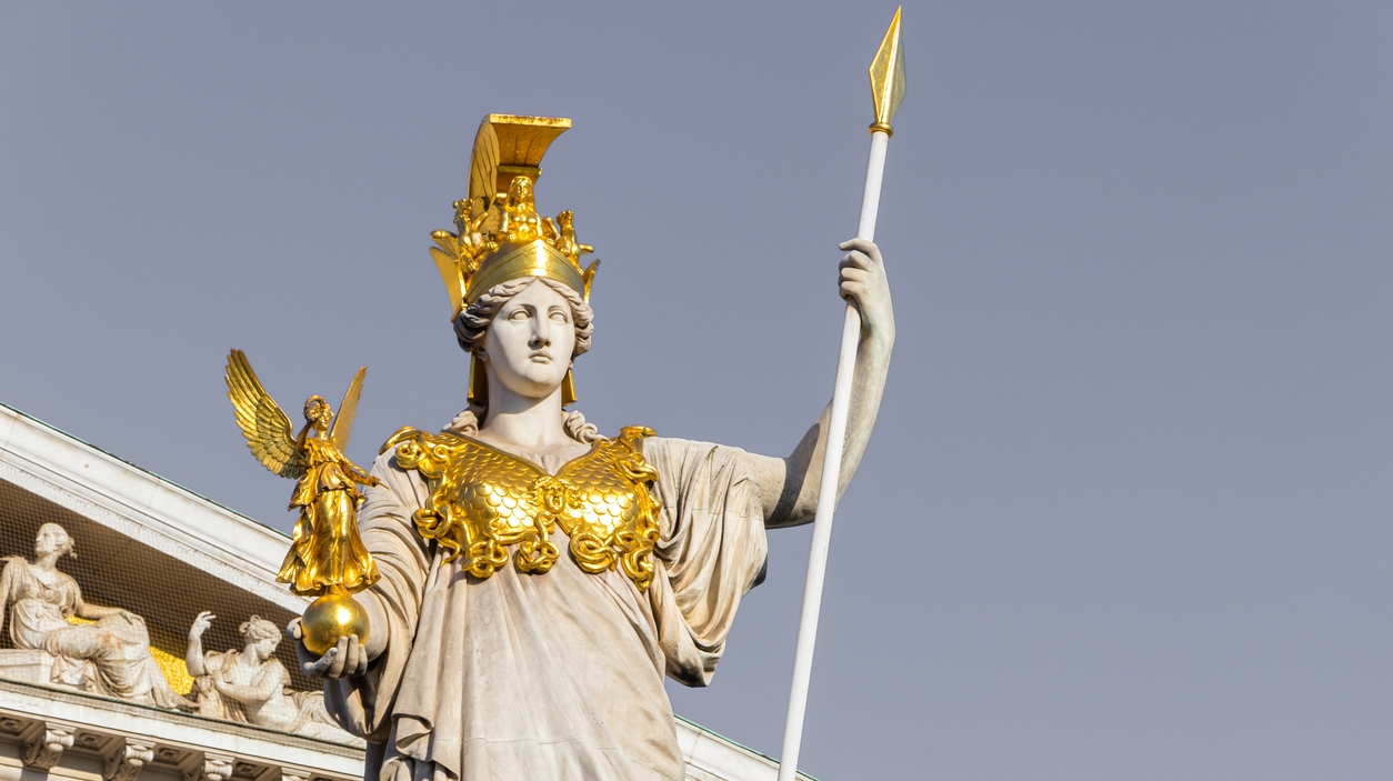 Sculpture of Athena outside the Austrian Parliament Building in Vienna, Austria
