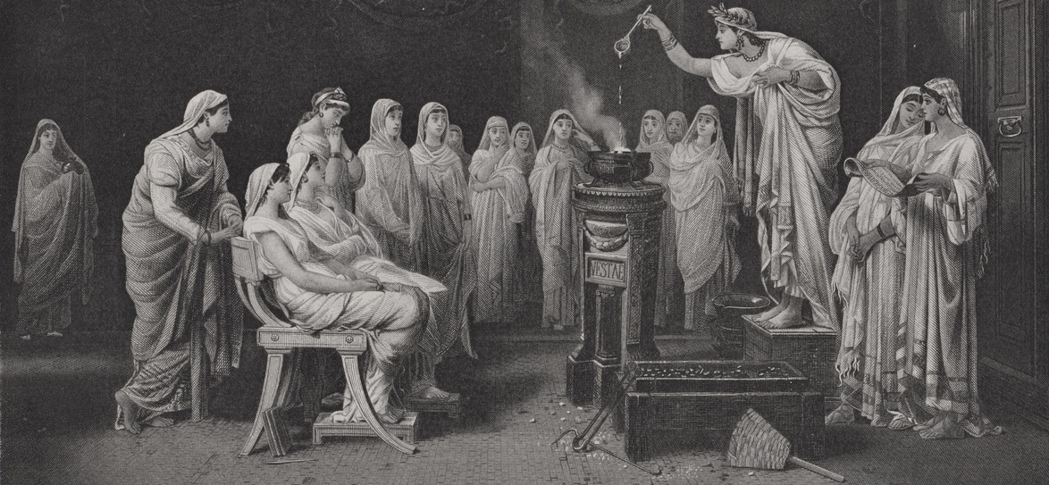 Vestal Virgins, in the pre-Christian Roman religion, were priestesses, who tended the state cult of Vesta, the goddess of the hearth