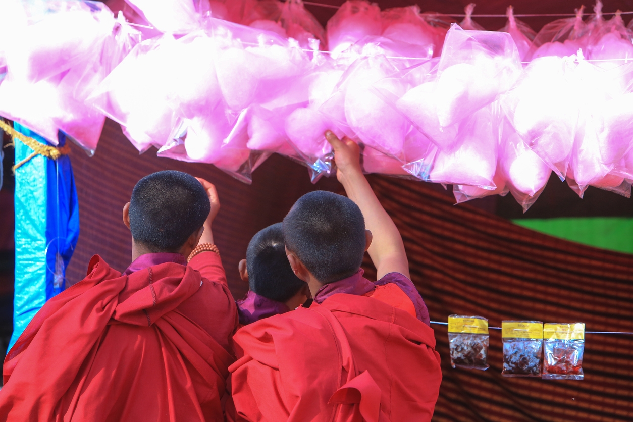 China buddhas buying cotton candy