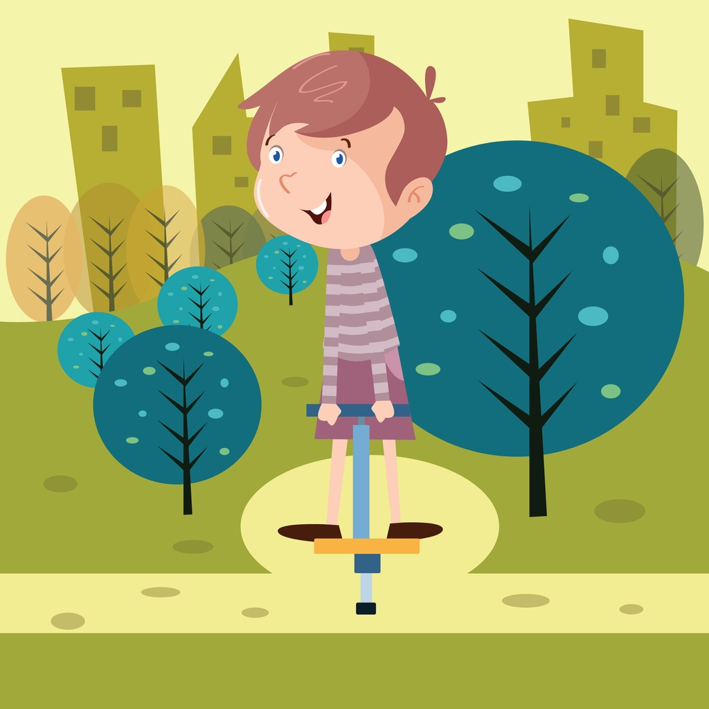 cartoon illustration of a kid on a pogo stick