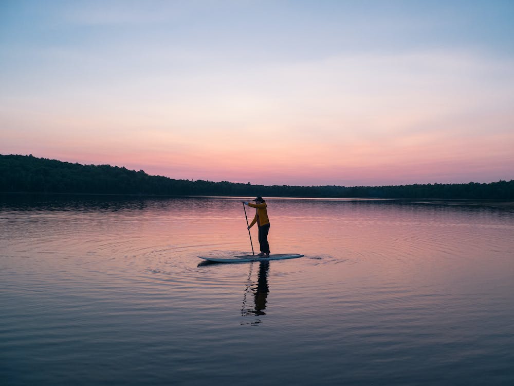 paddleboarding on a lake
