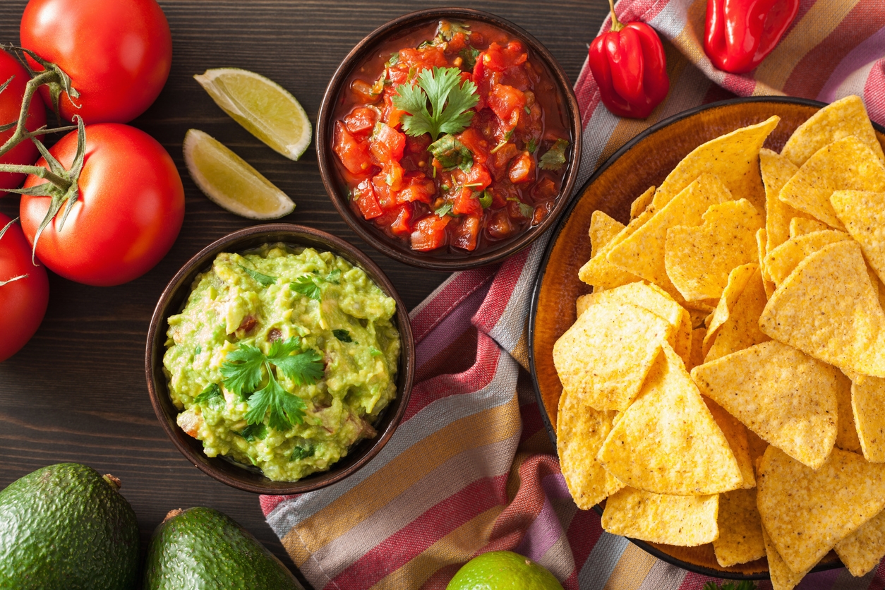 red and green salsa dips