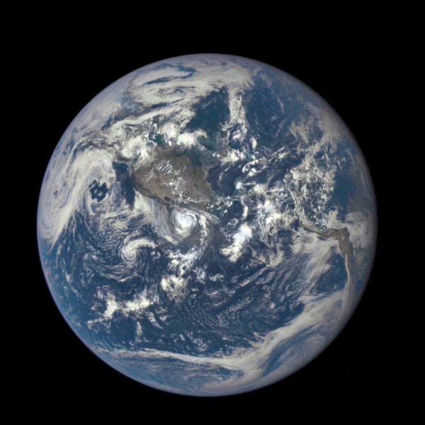 A view of the rotating Earth and the far side of the Moon as the Moon passes on its orbit in between the observing DSCOVR satellite and Earth