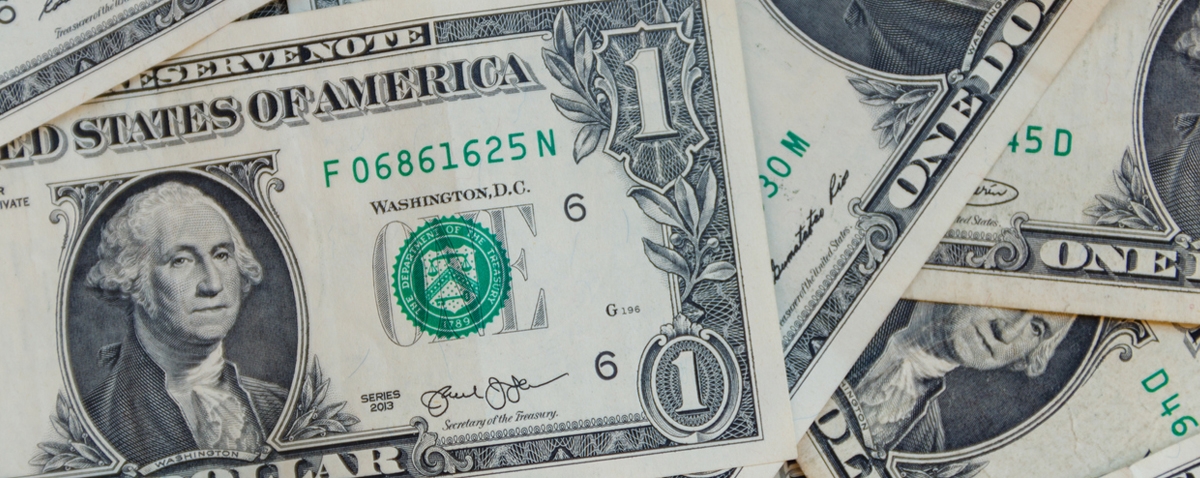Close-up of many one-dollar bills