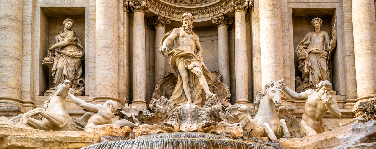The beautiful fountain and gods sculpture in Rome