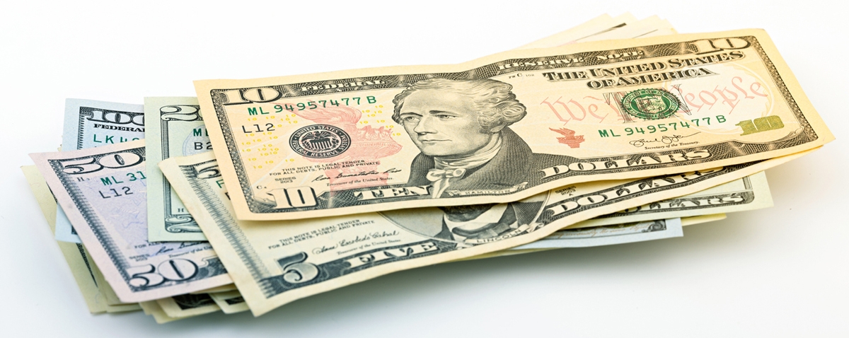 The dollar bill with Alexander Hamilton photo