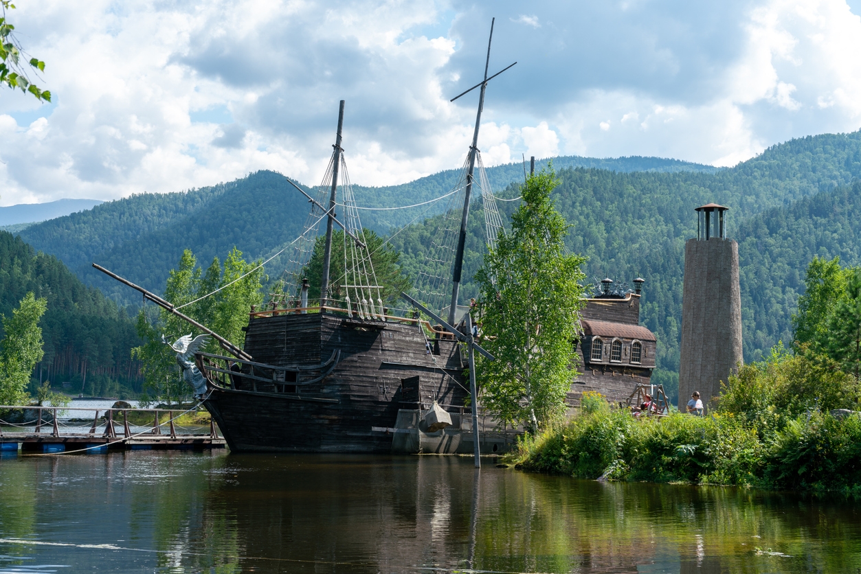 The pirate ship at the picturesque location