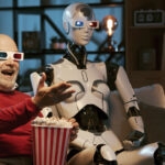 robot watching a movie with a person