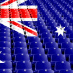 stadium seats decked in Australian flag