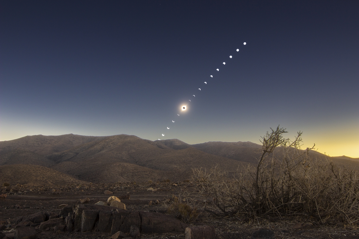 Total solar eclipse as viewed from a desert in Chile