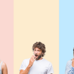 a collage of different people yawning