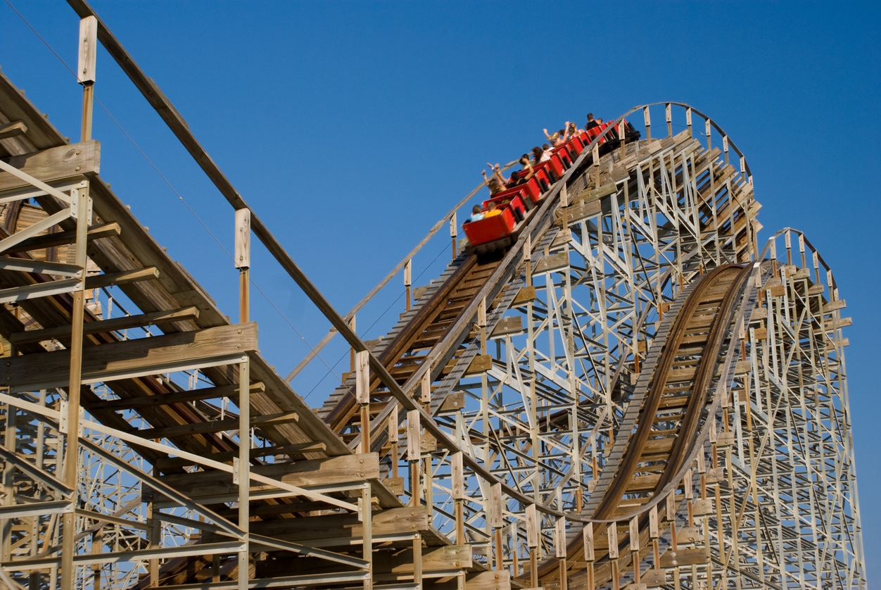 a wooden roller coaster
