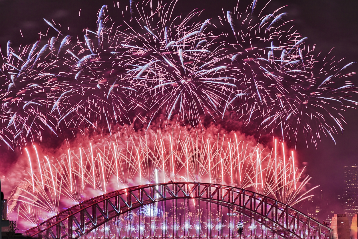 computer-controlled fireworks at Sydney Harbour bridge
