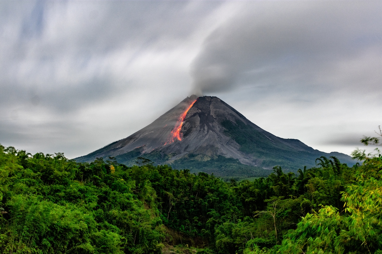 Effusive eruption from the lava dome of Mount Merapi, Yogyakarta, Indone