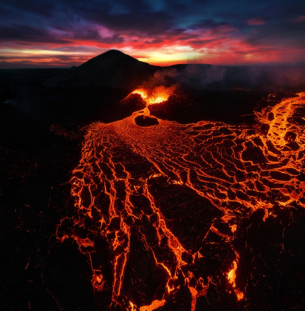 Lava flowing out from Fagradalsfjall volcano in Iceland