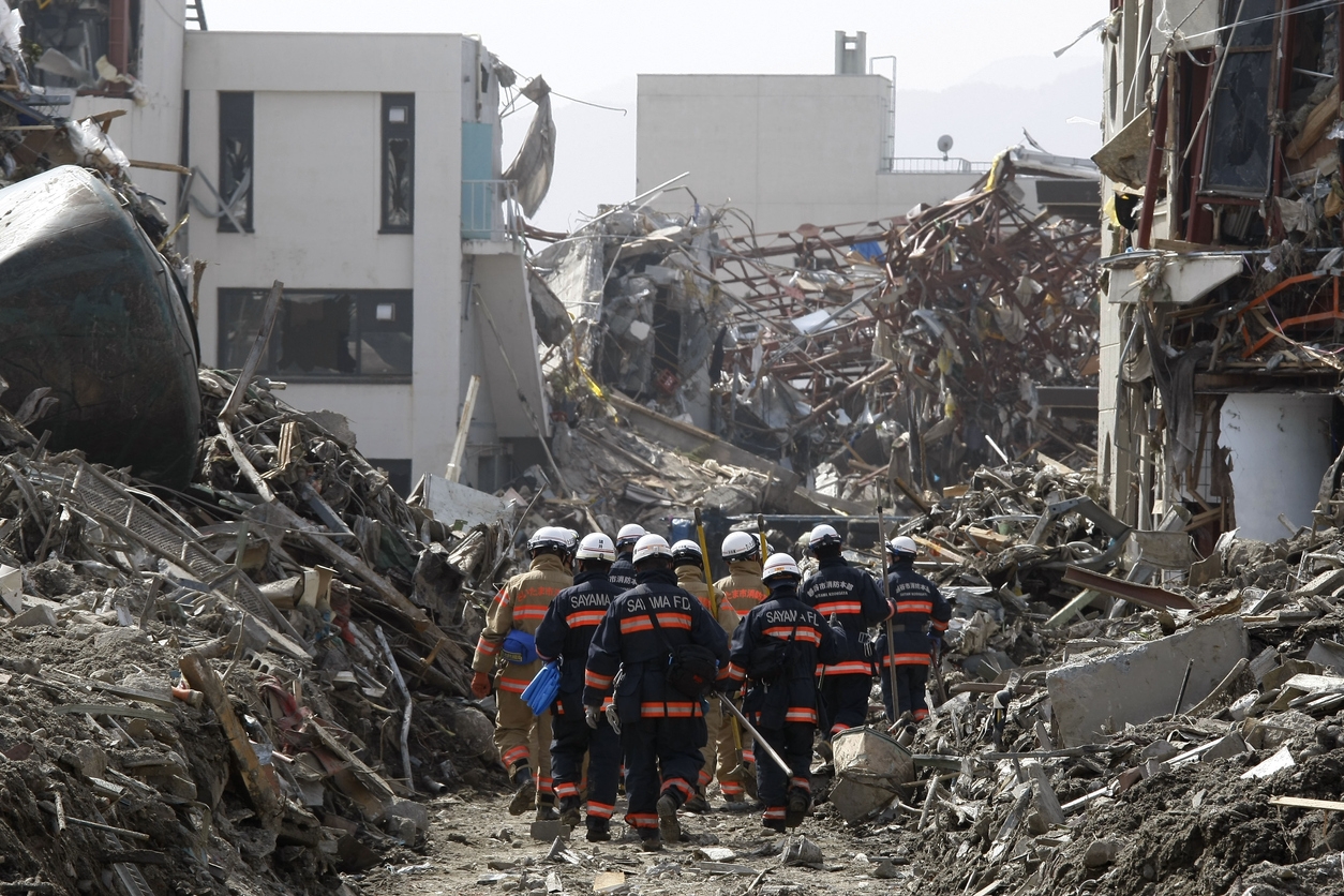 Rescue operation in a tsunami hit city