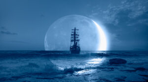 Ship sailing away