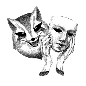 Trickster illustration with a fox and mask