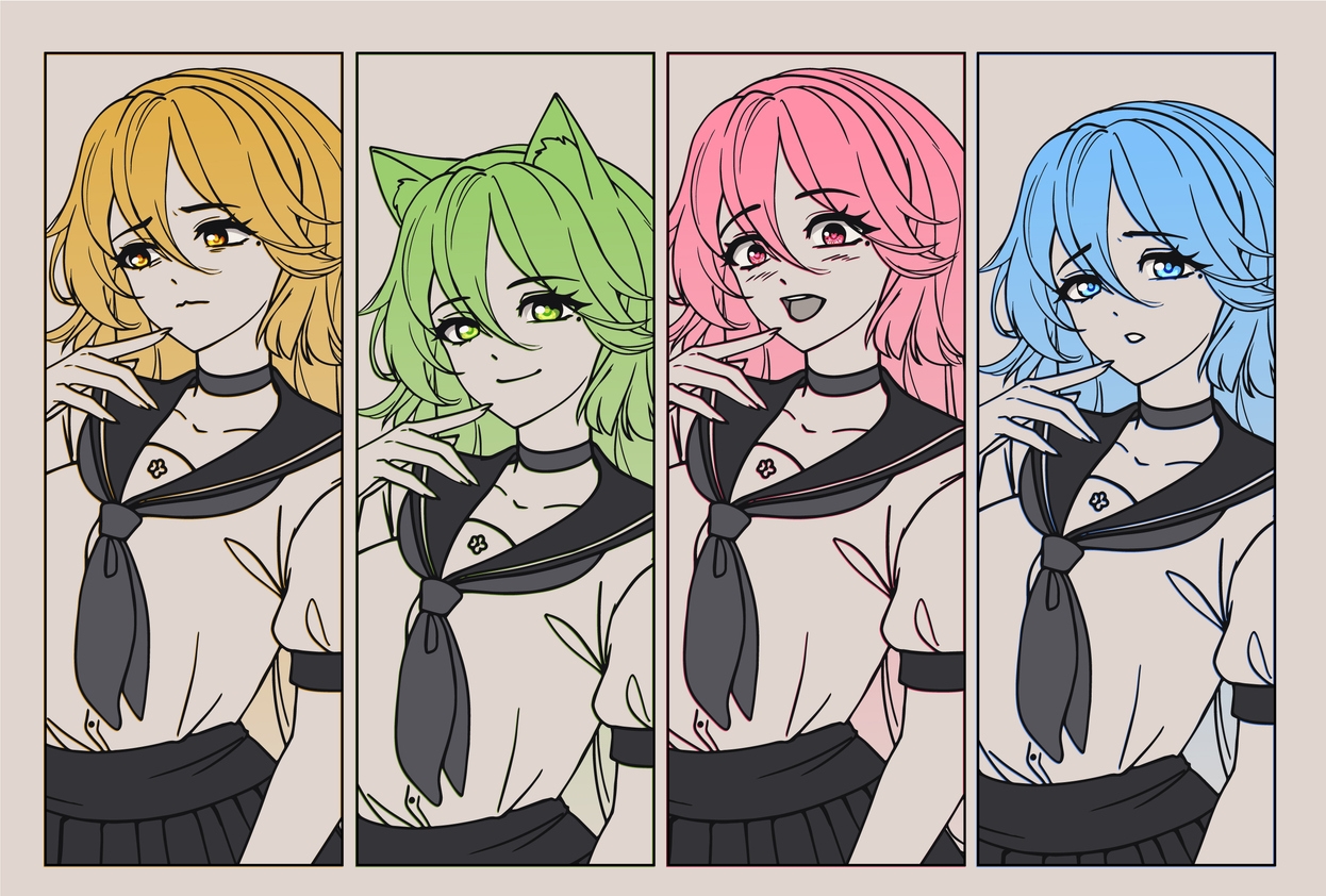 Anime manga school girls set