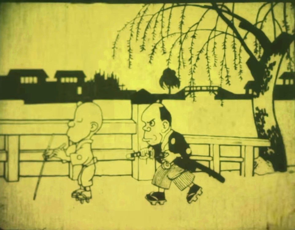 A frame from Namakura Gatana (1917), the oldest surviving Japanese animated short film made for cinemas